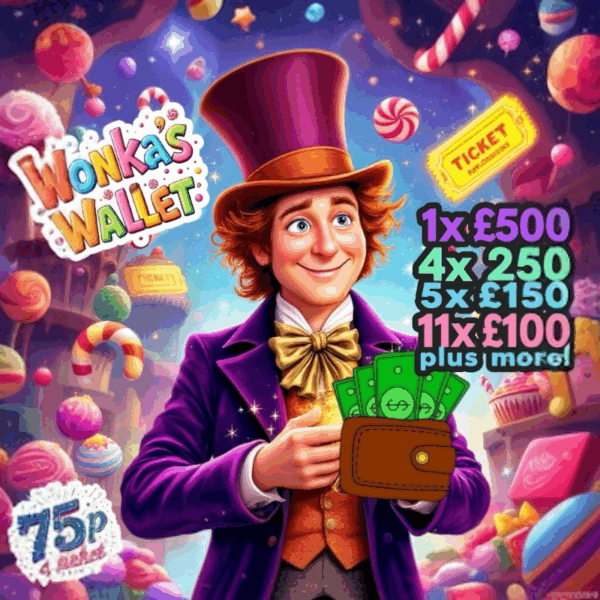 Wonka's Wallet - £5k Cash Pot - £200 Cash Main Draw Prize + 150 Instant Wins