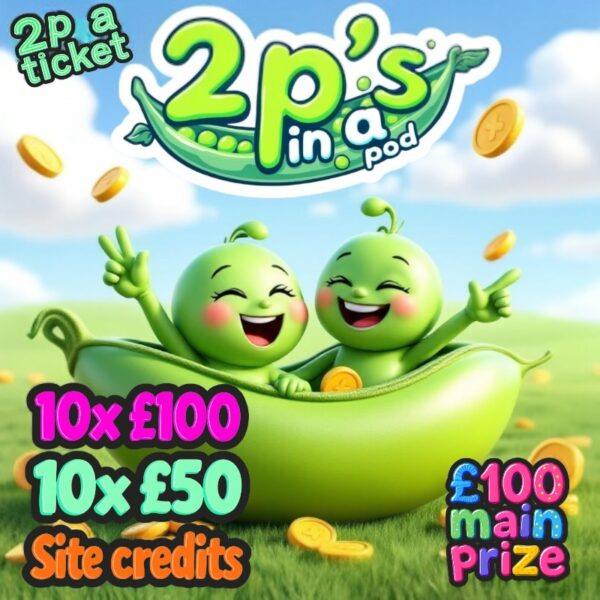 2p's in a Pod - Huge cash instant wins - 10 x £100 & 10 x £50 Cash wins + £100 Main Prize